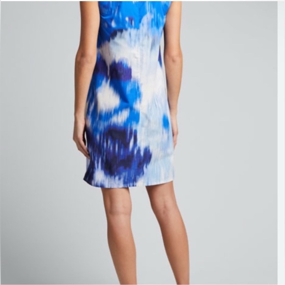 NWT Carolina Herrera Sleeveless Shift Dress Blue Abstract Size 4 - Picture 2 of 11